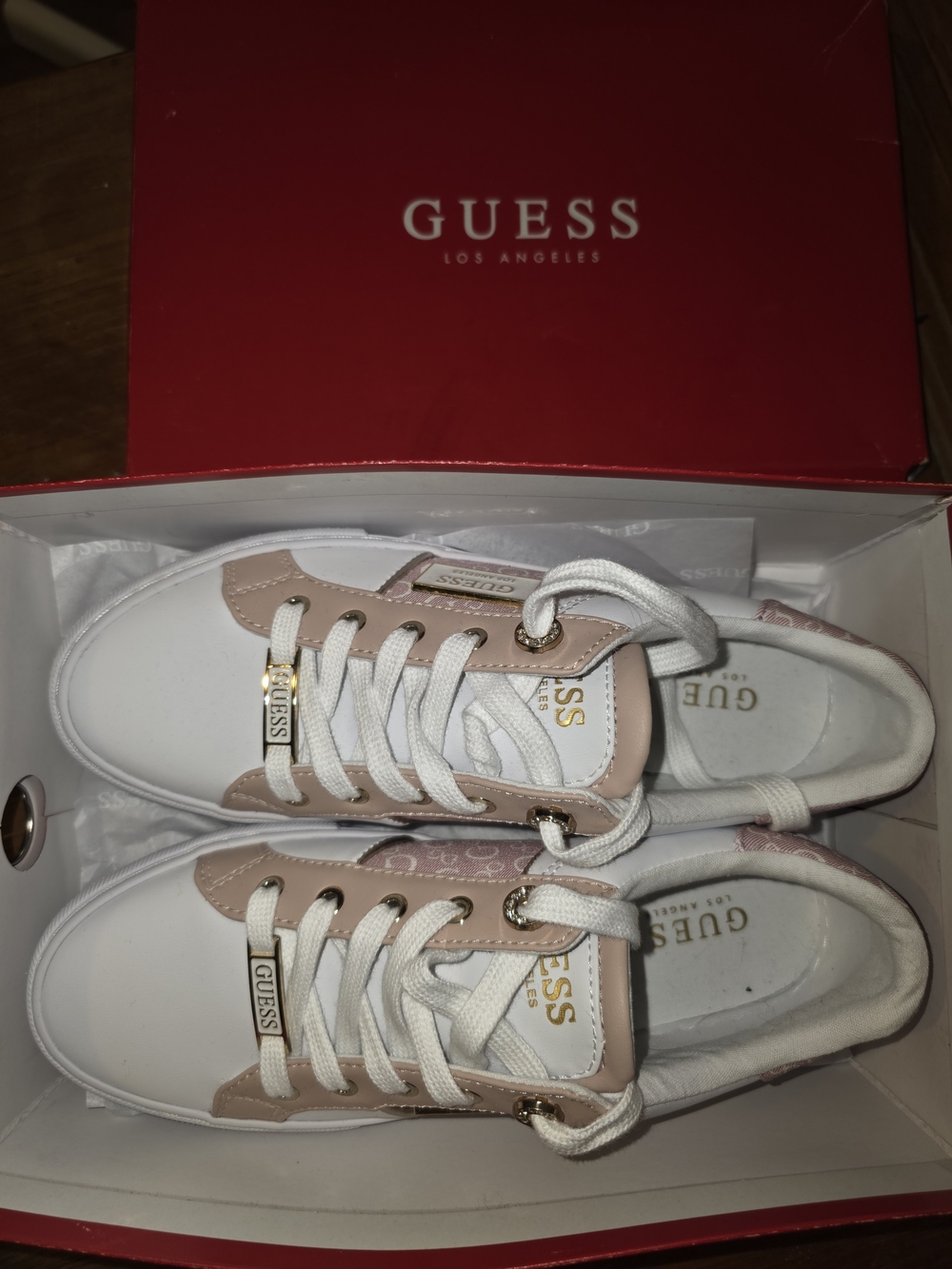 GUESS White and Blush Lace-Up Women's Sneakers